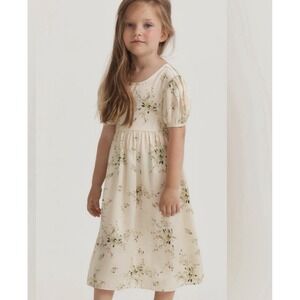 Love Shack Fancy Girls Floral Satin Puffed Sleeve Dress Cottagecore Size 2-3